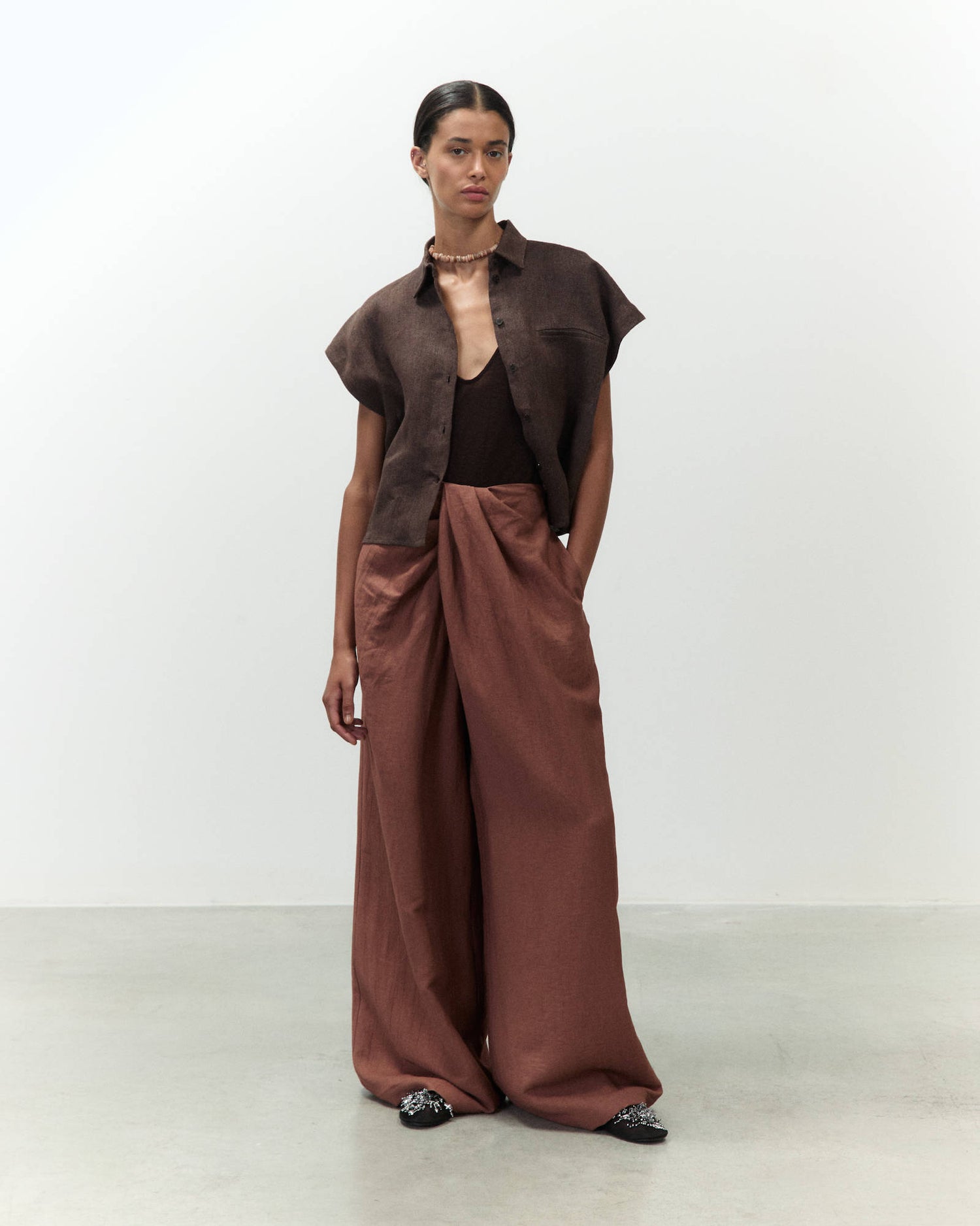PANTALONE IN LINO DRAPPEGGIATO